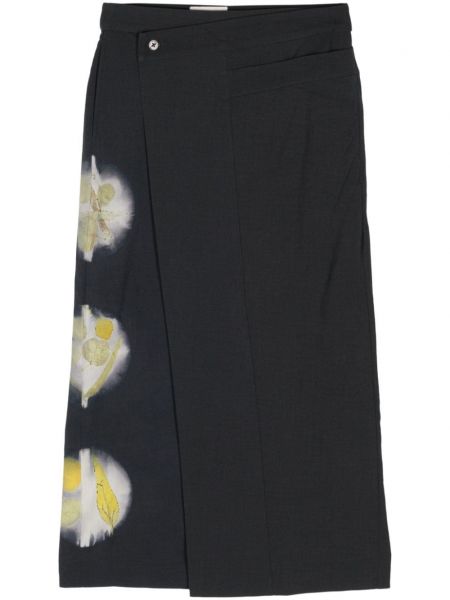 Jupe mi-longue en laine à imprimé à motifs abstraits Feng Chen Wang noir