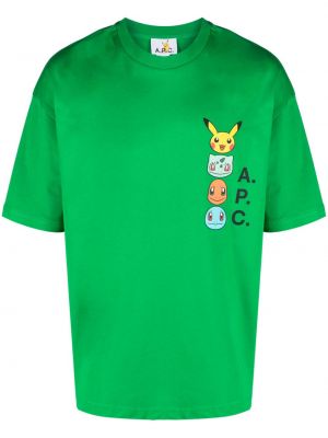 Bavlněné tričko s potiskem A.p.c. zelené