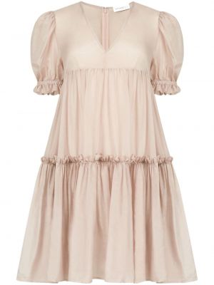 Bavlněné hedvábné šaty s volány Nina Ricci růžové
