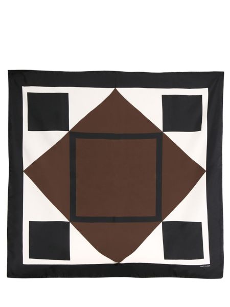 Echarpe en satin à motif géométrique Saint Laurent marron