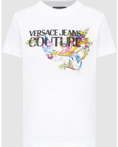 Джинсова футболка з принтом Versace Jeans Couture, біла