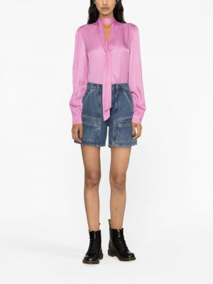Saténová džínová košile s mašlí Moschino Jeans růžová