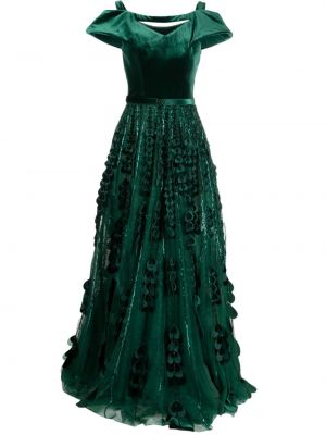 Vakarinė suknelė su karoliukais iš tiulio su širdelėmis Saiid Kobeisy žalia