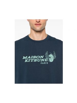 Koszulka z nadrukiem Maison Kitsune niebieska