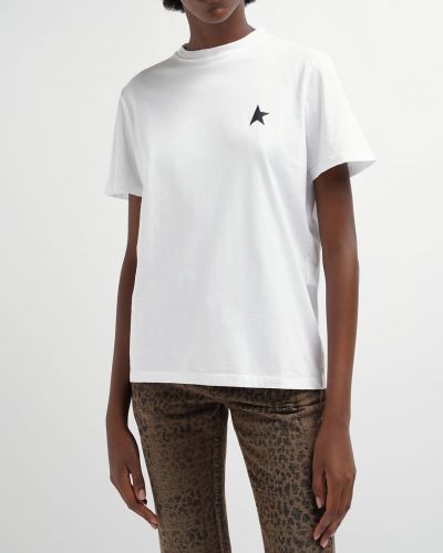 Zvaigznes kokvilnas t-krekls džersija Golden Goose balts