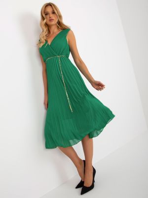 Plisované midi šaty Fashionhunters zelená