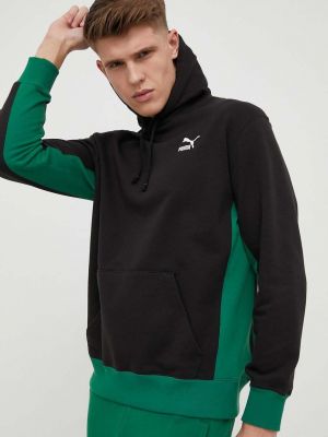 Pamučna hoodie s kapuljačom s printom Puma crna
