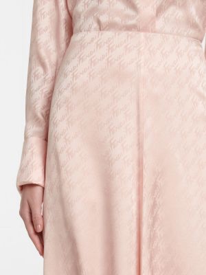 Jedwabna satynowa spódnica midi asymetryczna Fendi różowa