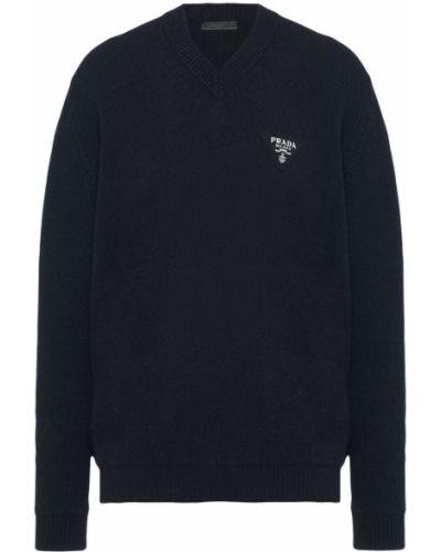 Кашмирен пуловер с v-образно деколте Prada синьо