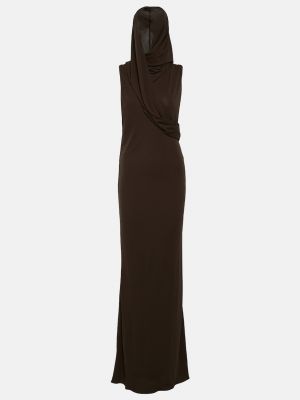 Платье с капюшоном из крепа Saint Laurent коричневое