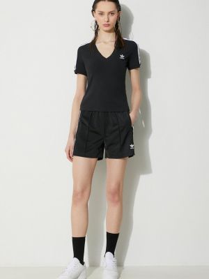 Prugasta majica s v-izrezom Adidas Originals crna