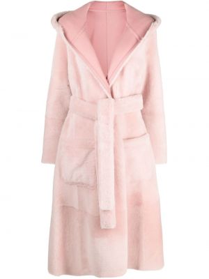 Двустранно палто с качулка Liska розово