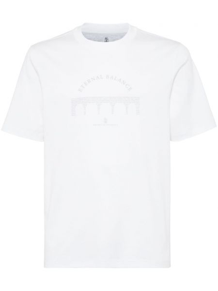 Μπλούζα με σχέδιο με στρογγυλή λαιμόκοψη Brunello Cucinelli λευκό