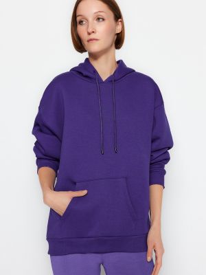 Megztas flisas džemperis su gobtuvu oversize Trendyol violetinė