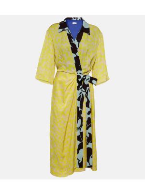 Μίντι φόρεμα με σχέδιο Dries Van Noten κίτρινο