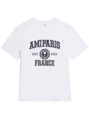 Bavlněné tričko s potiskem Ami Paris bílé