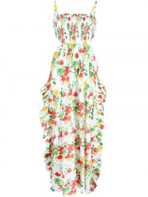 Obleka s cvetličnim vzorcem s potiskom Caroline Constas bela