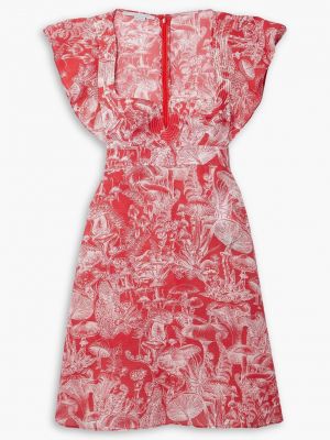 Шелковое платье мини с принтом с рюшами Stella Mccartney Красное
