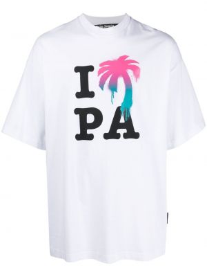 Kokvilnas t-krekls ar apdruku Palm Angels balts