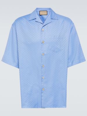 Βαμβακερό πουκάμισο ζακάρ Gucci μπλε