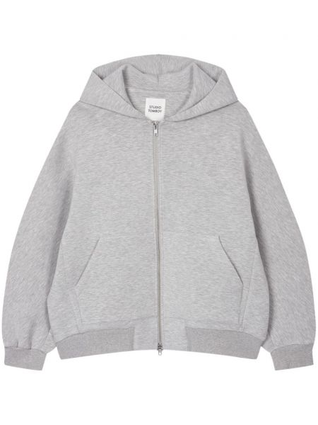 Sweat-shirt long brodé fermeture éclair Studio Tomboy gris