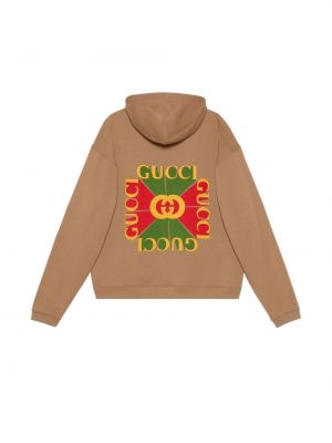 Raštuotas džemperis su gobtuvu Gucci ruda