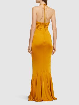 Sukienka długa z wiskozy z dżerseju Roberto Cavalli żółta