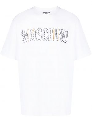 Памучна тениска бродирана Moschino бяло