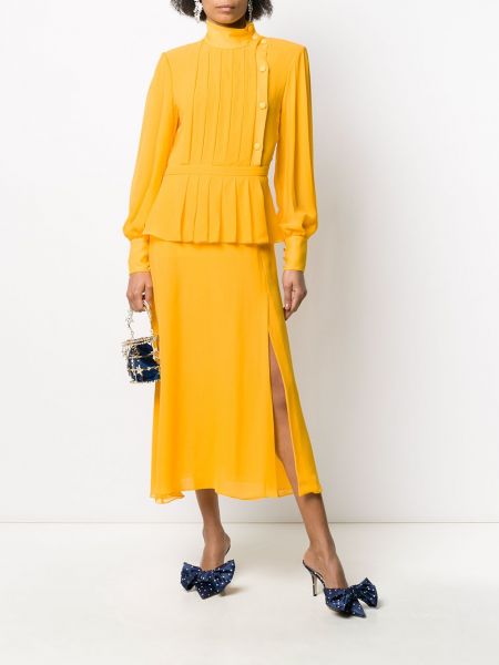 Vestido de cóctel plisado Alessandra Rich amarillo