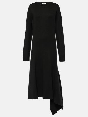 Rochie midi de lână asimetrică Jil Sander negru