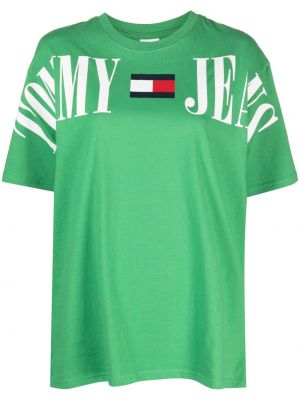 Памучна тениска с принт Tommy Jeans зелено
