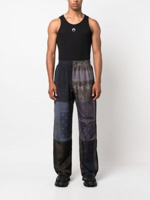 Jedwabne proste spodnie z nadrukiem Marine Serre czarne