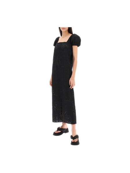 Vestido largo de algodón Ganni negro