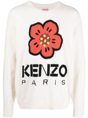 Вълнен пуловер на цветя Kenzo бяло