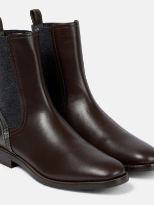 Chelsea boots en cuir à imprimé Brunello Cucinelli marron