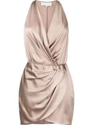 Hedvábné mini šaty Michelle Mason hnědé