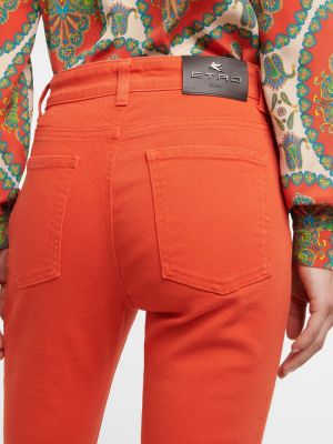 Haftowane jeansy dzwony Etro pomarańczowe