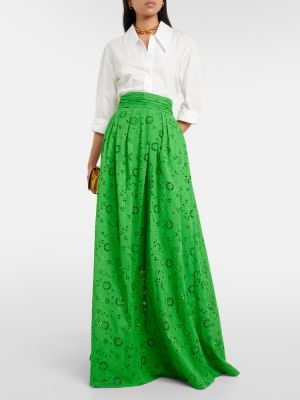 Falda larga de algodón de punto calado Carolina Herrera verde