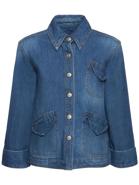 Bavlněná džínová bunda Victoria Beckham modrá