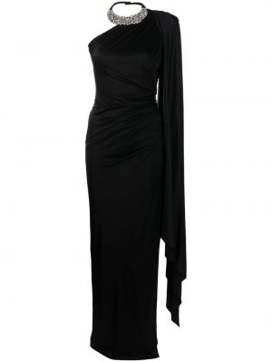 Сатенена вечерна рокля с кристали Alexandre Vauthier черно