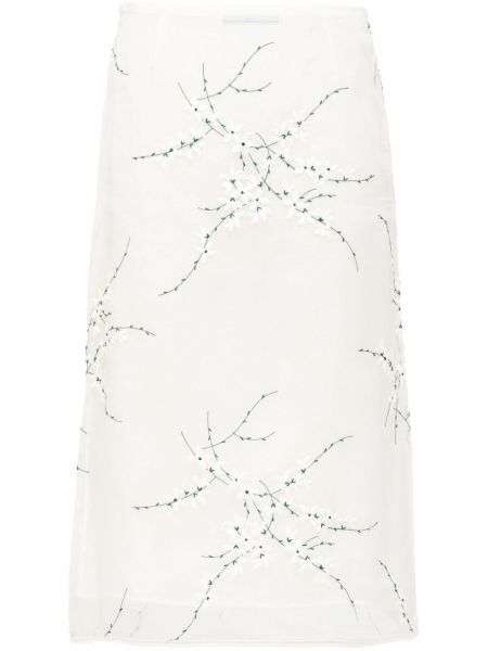 Φλοράλ midi φούστα με διαφανεια Prada λευκό