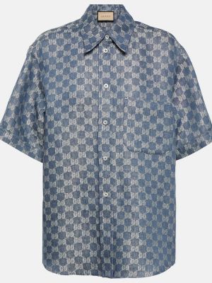 Lanena srajca iz žakarda Gucci modra