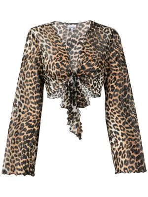 Bluza s potiskom z leopardjim vzorcem Ganni rjava