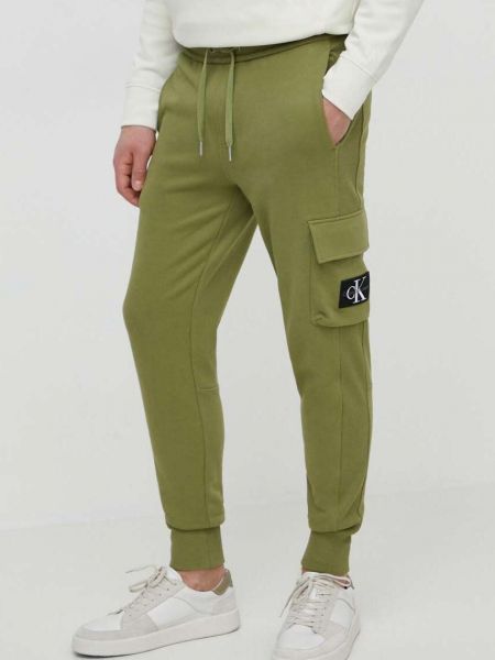 Spodnie sportowe bawełniane Calvin Klein Jeans zielone