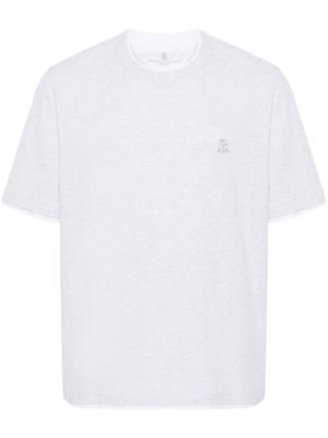 T-shirt brodé en coton Brunello Cucinelli gris