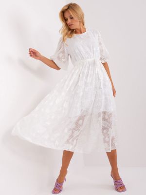 Миди рокля с волани Fashionhunters бяло