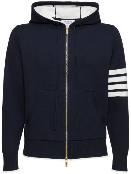 Jacquard pamučna hoodie s kapuljačom s patentnim zatvaračem Thom Browne