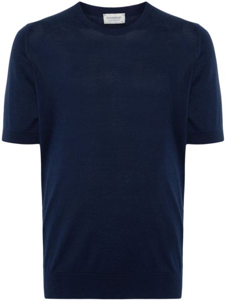 Плетена памучна тениска John Smedley синьо