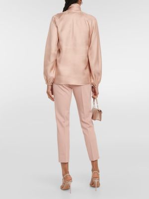 Μεταξωτή μπλούζα με φιόγκο Max Mara ροζ