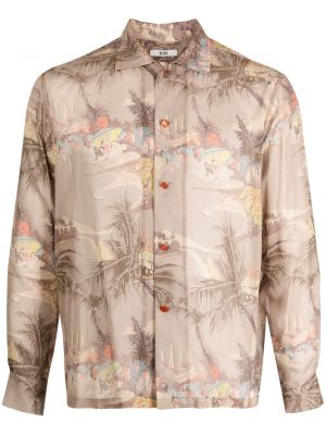 Копринена риза с принт в тропически десен Bode кафяво